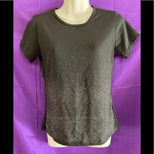 Black Stretch Short Sleeve Top with iridescent sparkles on front by K-Scion sz L